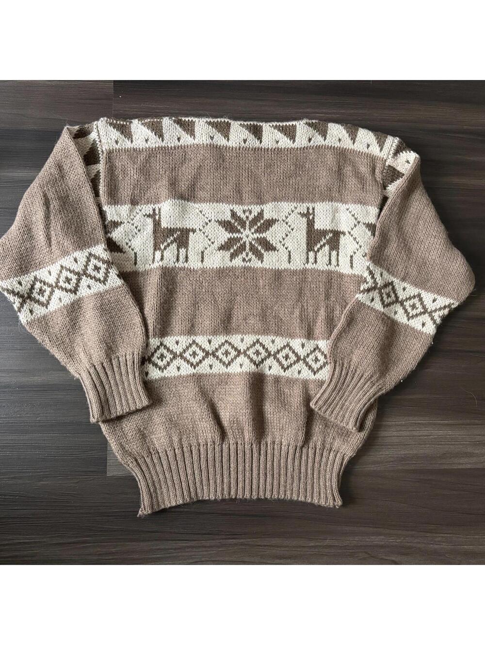 Vintage Laurel Escada Nordic Fair Isle Sweater Women's Size Small Tan Wool Blend